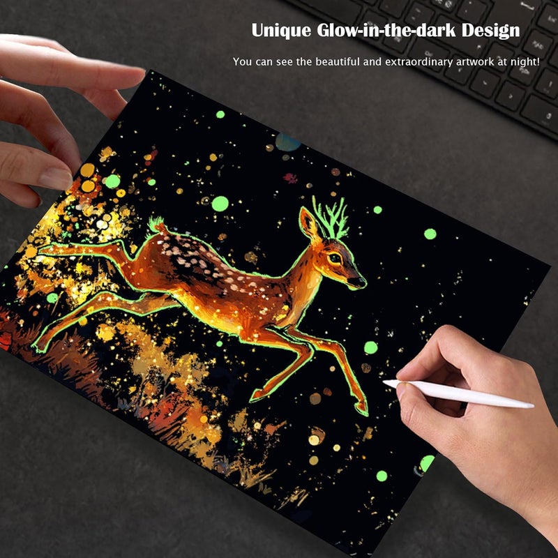 BulChign Scratchboard Art for Adult Luminous Scratch Painting Kits, A5 Scratch Art Rainbow Painting Paper 8 Sheet with 4 Tools, Scratchboard for Teens & Adults, Fun Creative Craft Toy/Gifts/Decor, Animals - Image 4